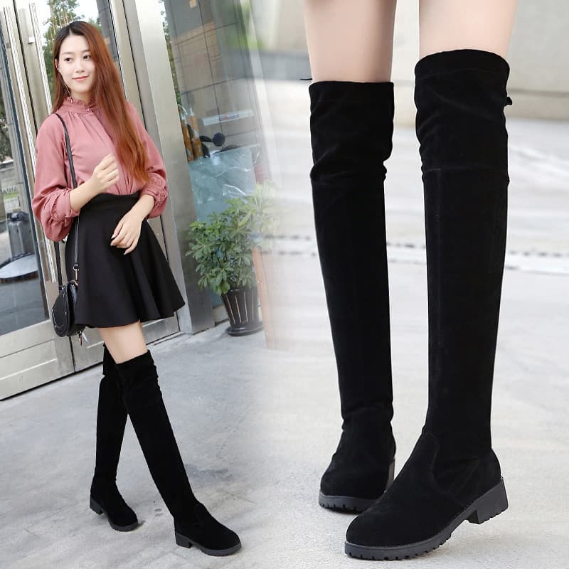 2022 Autumn/Winter New Women's Boots Suede Over-the-Knee Low Heel Flat Cotton-Lined Warm Pull-On Boots Wholesale