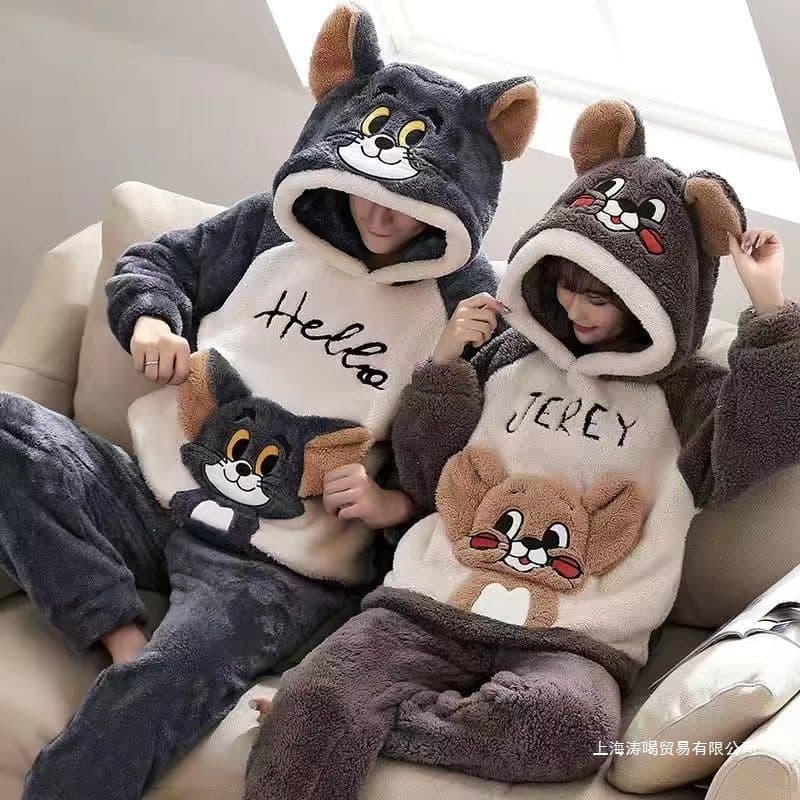 Couple Pajamas Autumn Winter Coral Fleece Thickened Men's Flannel Cartoon Homewear Women's Winter Warm Set