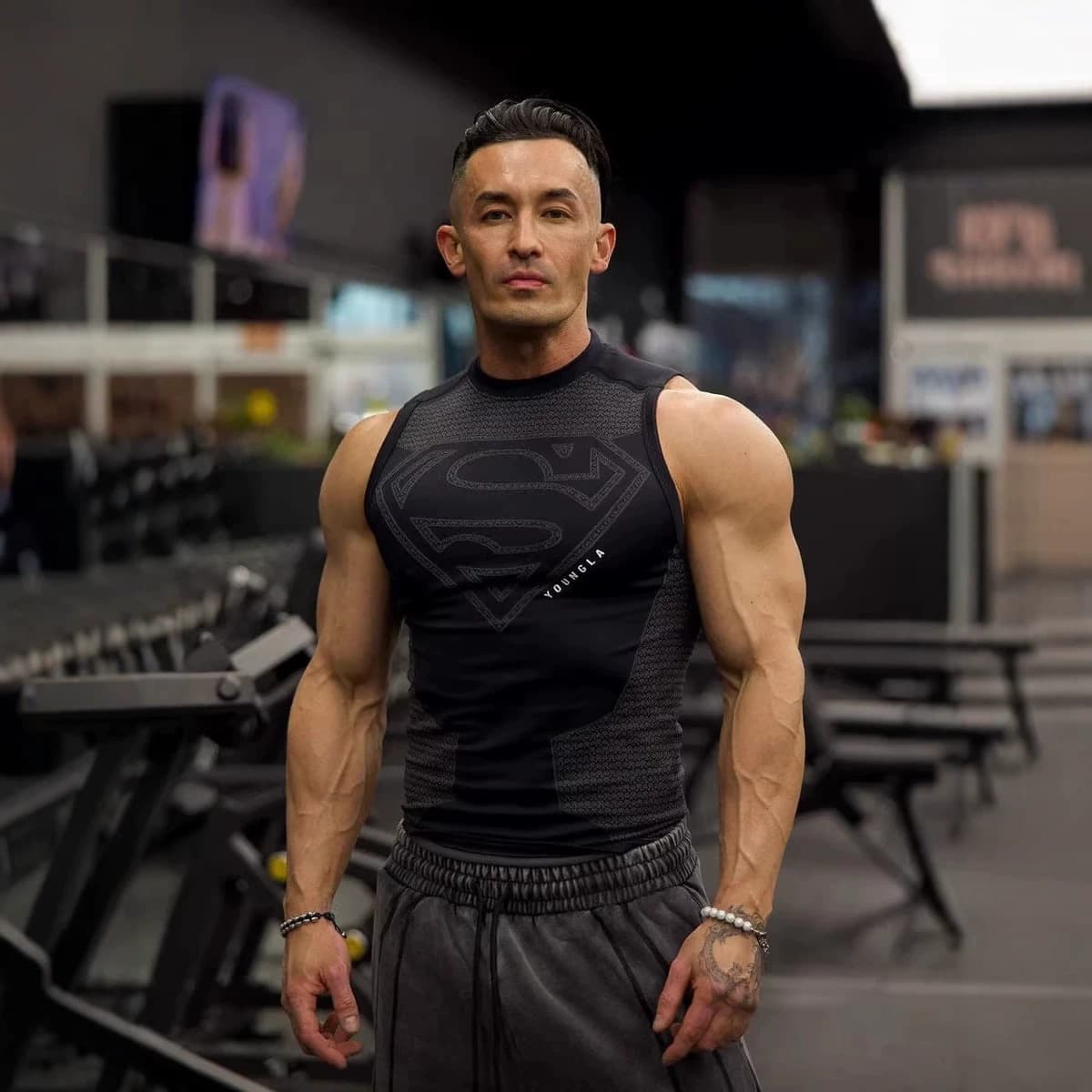 YOUNGLA American Style New Men's Vest Muscle Sports Fitness Breathable Tight Top Gym Fitness Outdoor