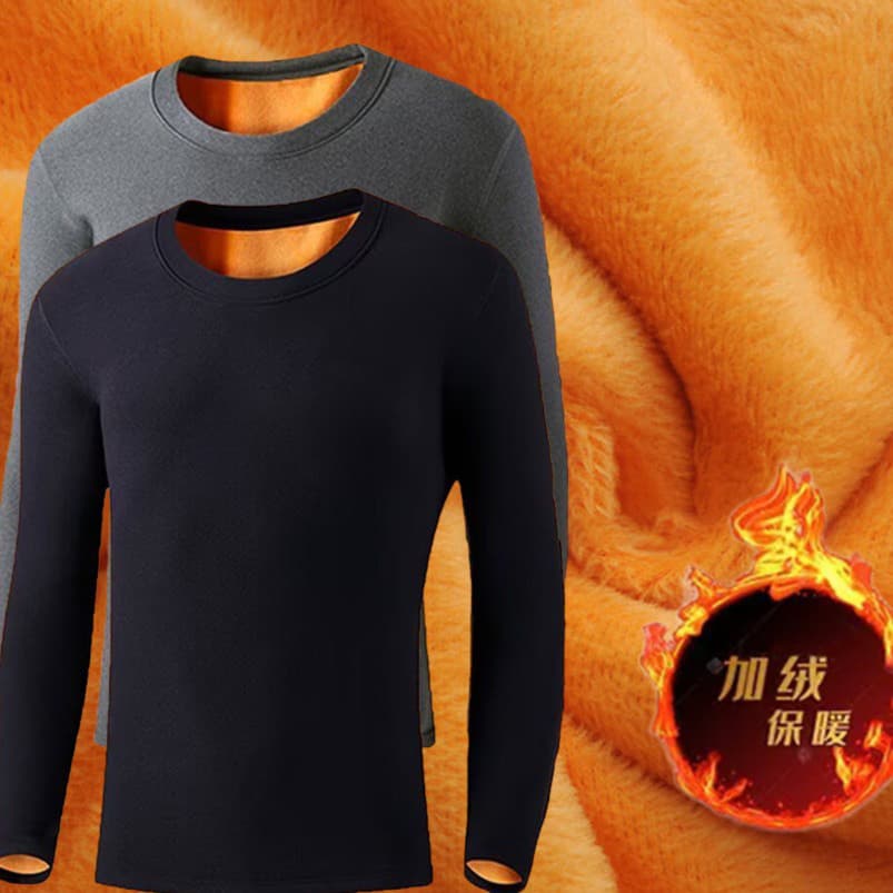 Fleece-lined warm underwear base shirt for men, autumn and winter thickened golden fleece long-sleeve T-shirt slim fit round neck men's autumn top.