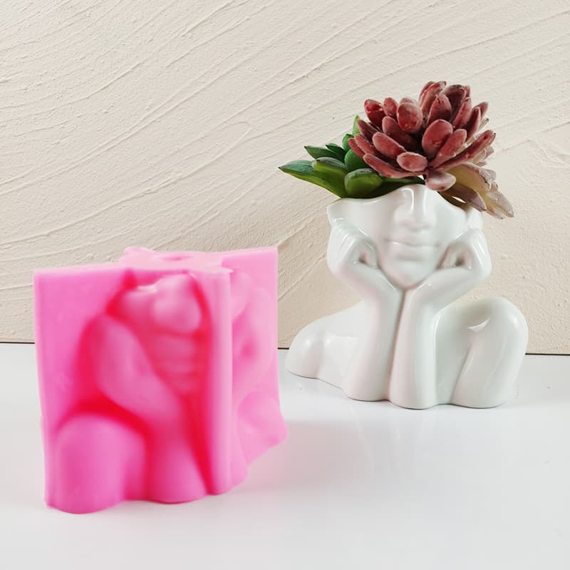 Full Mingxiang Face Holder Nordic Vase Silicone Mold Half-Body Face Succulent Flower Pot Pen Holder Concrete Mold