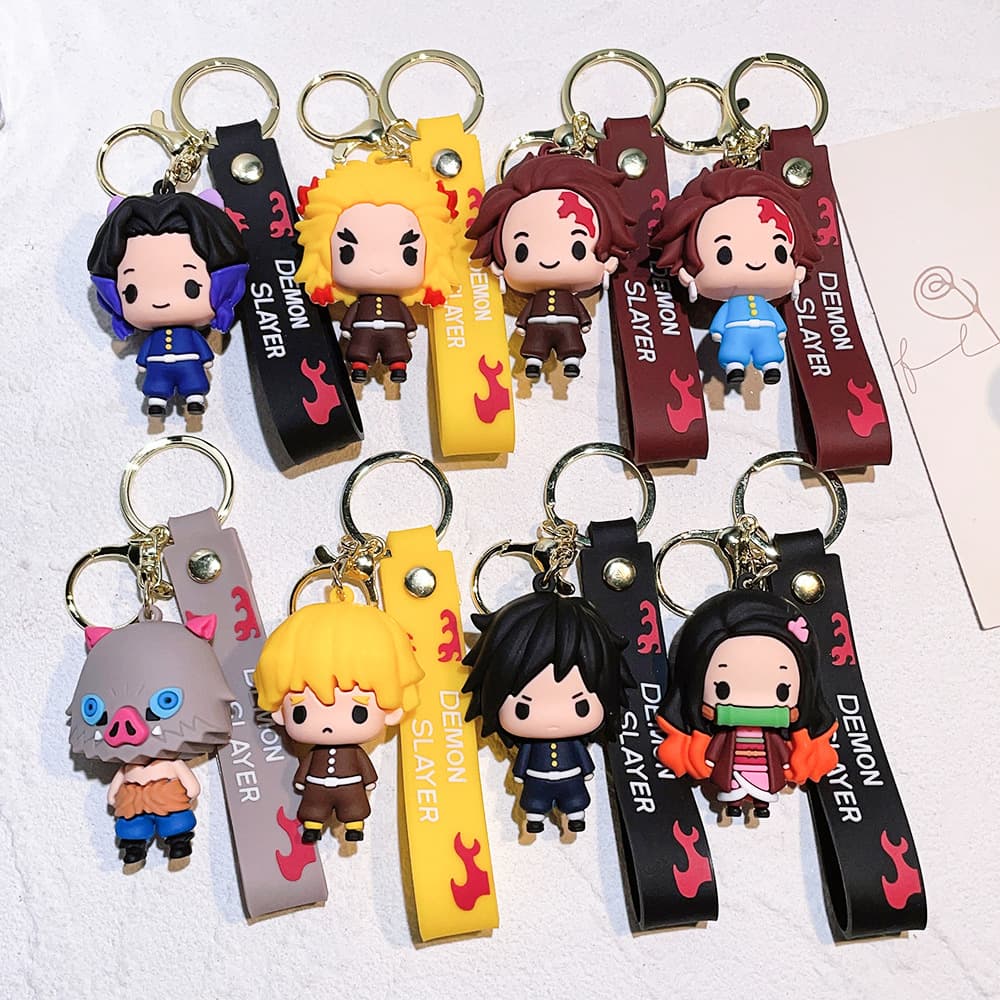 Anime Demon Slayer keychain Kamado Tanjiro Nezuko PVC cartoon pattern car backpack pendant