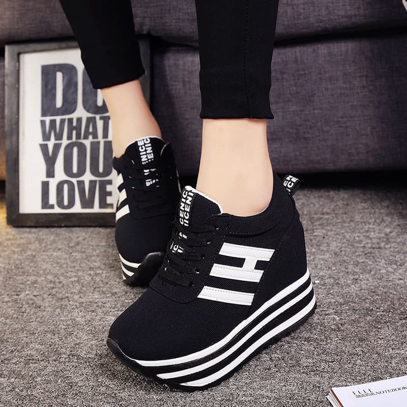 Cross-Border Shoes for Women, New Style Spring and Autumn Season Height-Increasing Women's Student Casual Sporty Color-Block Low-Top Canvas Shoes
