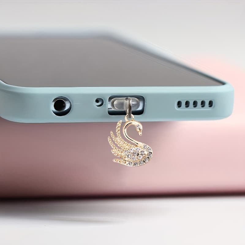 Phone Dust Plug, Dust Plug for Phone, Beautiful Swan Fashion Alloy Rhinestone Pendant Jewelry Phone Accessory