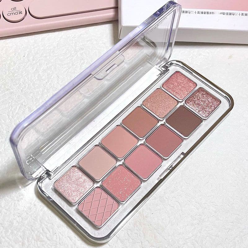 Korean-style low-saturation 12-color matte eyeshadow for spring and summer, brightening, portable, affordable smoky eye makeup, cutout eyeshadow wholesale.