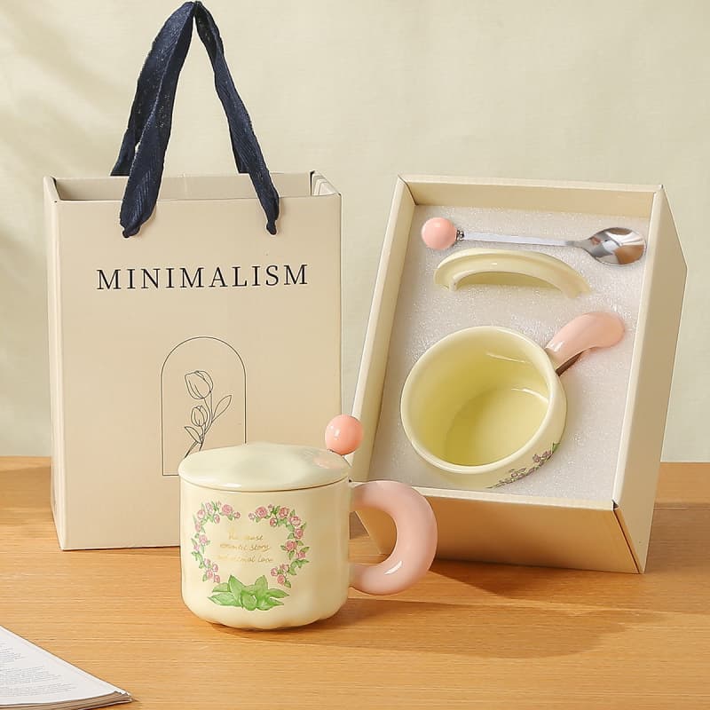 New Goddess Style Tulip Ceramic Mug Creative Gift Box Coffee Cup for Women