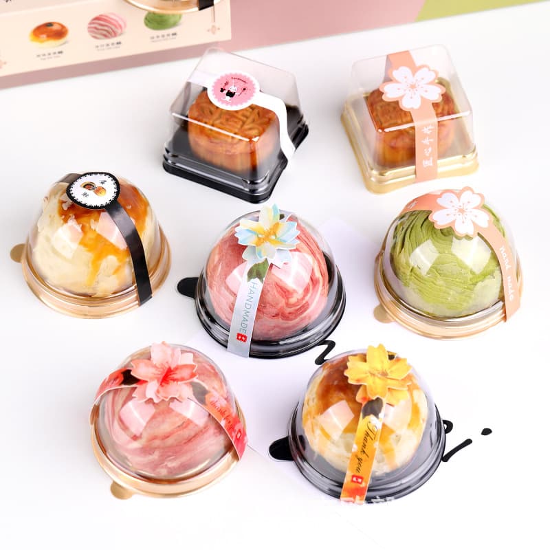 Transparent Round Single-pack Egg Yolk Crisp Mooncake Packaging Box Vacuum Forming Plastic Box For Bakery Pastry