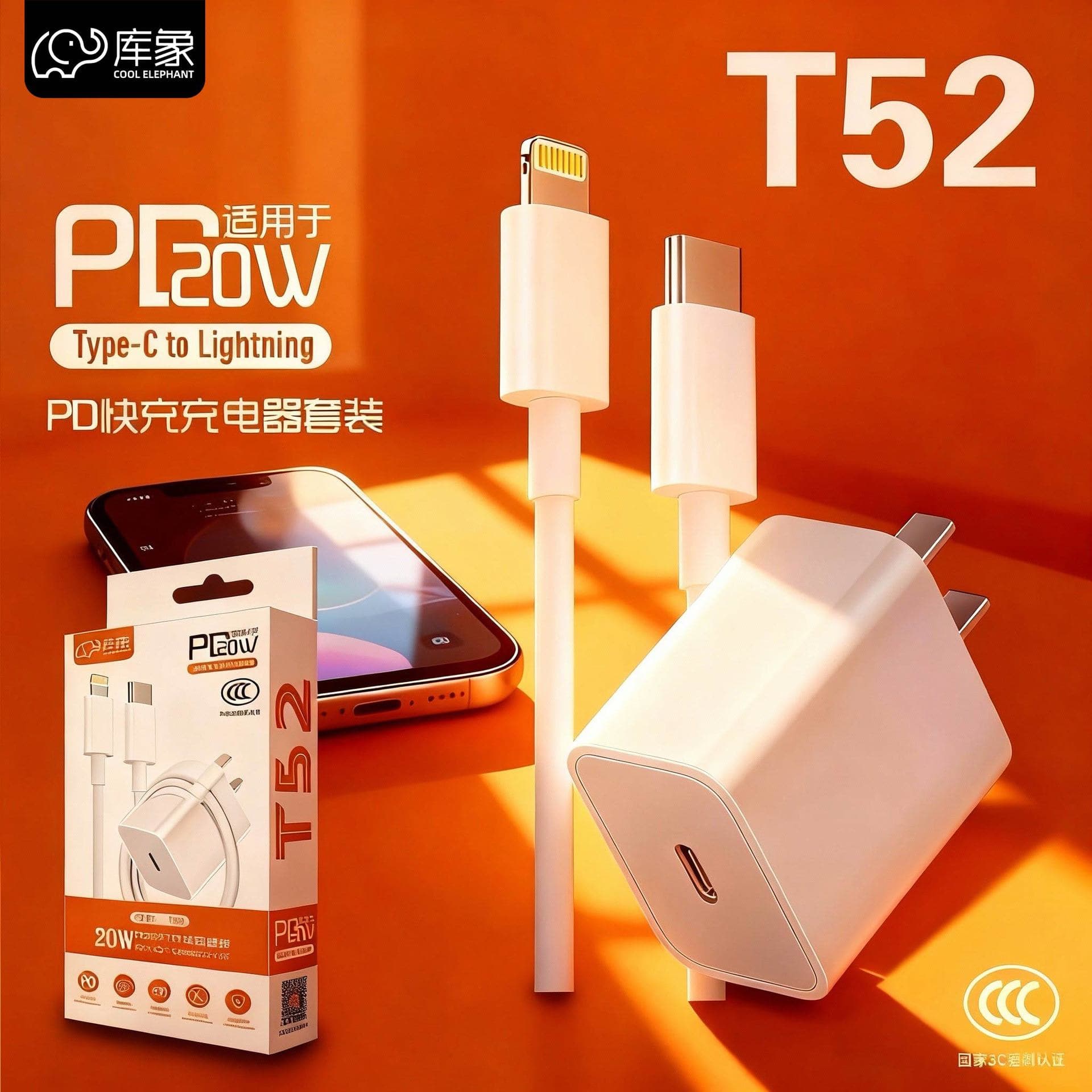 [Fast Charging Set T52] Kuxiang pd20W charging head data cable is suitable for iphone14 charger PD protocol