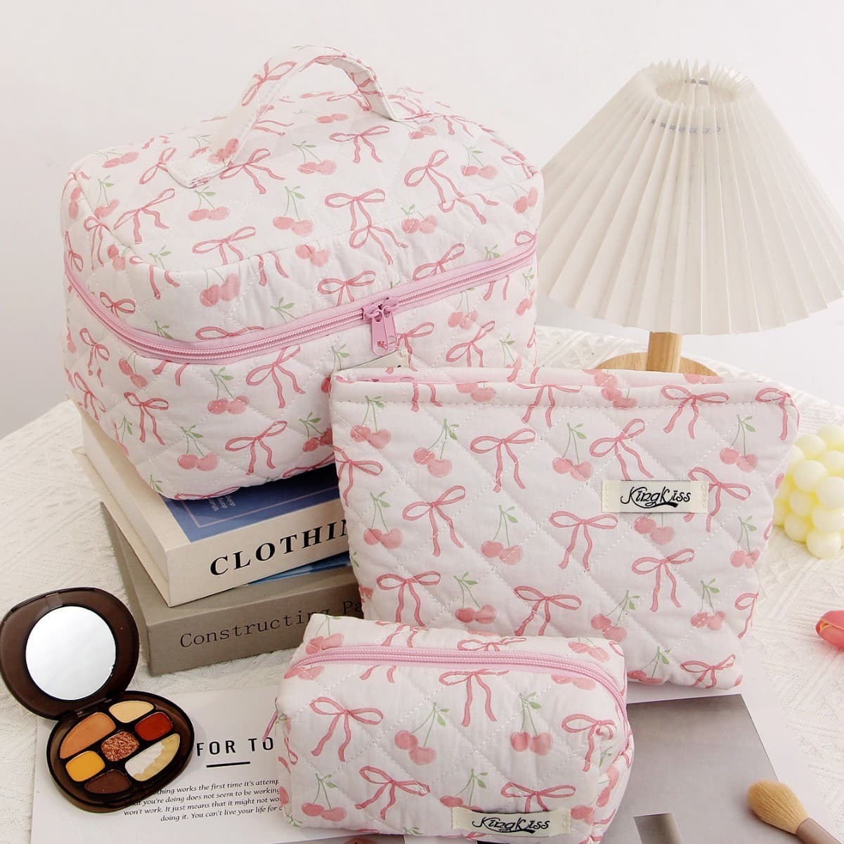 New Large-Capacity Makeup Bag for Women, Portable Cosmetic Organizer, Cute Bow, Ins Style, Travel Makeup Bag