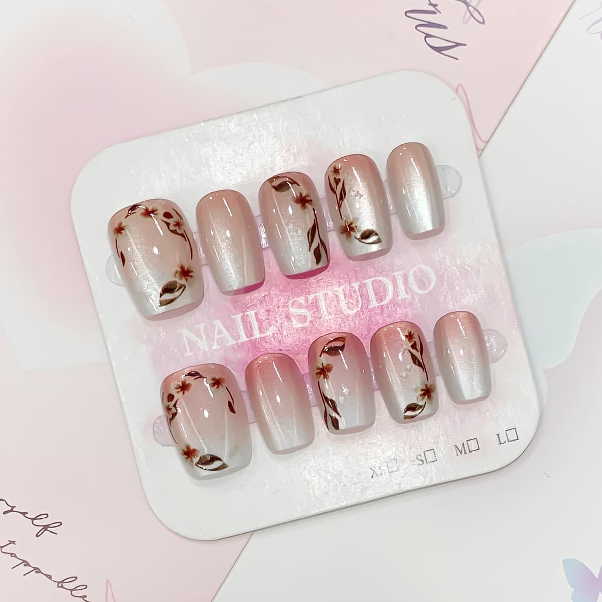 New Chinese style willow leaf handmade manicure stickers magnetic cat eye including tool kit removable wearable nails creative hand-painted short nails