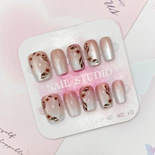 New Chinese Style Willow Leaf Handmade Nail Tips, Magnetic Cat Eye with Tool Kit, Removable Wearable Nails, Creative Hand-Painted Short Nails