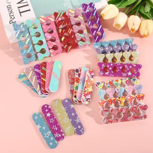 Non-woven fabric nail file for toe separator, manicure kit accessory with glitter, EVA sponge nail buffer