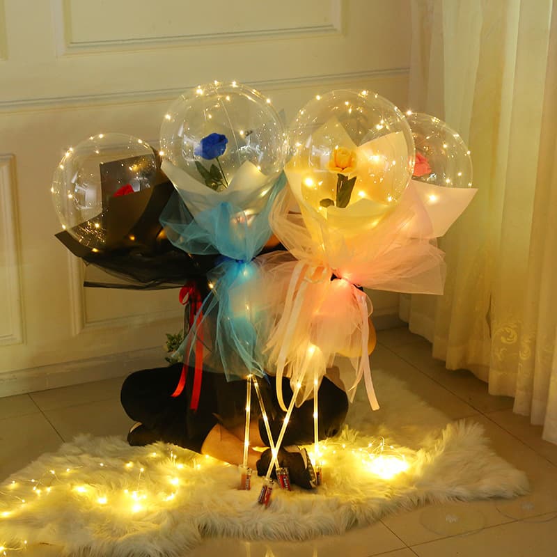 Chinese Valentine's Day LED Rose Flower Ball Ball Luminous Birthday Internet Celebrity Bouquet Balloon Street Stall Ball Ball Wholesale