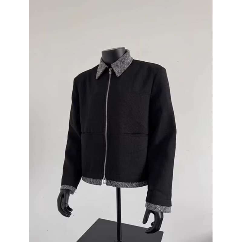 Cross-border small fragrance contrasting color lapel high-end jacket men's American cleanfit handsome casual jacket top