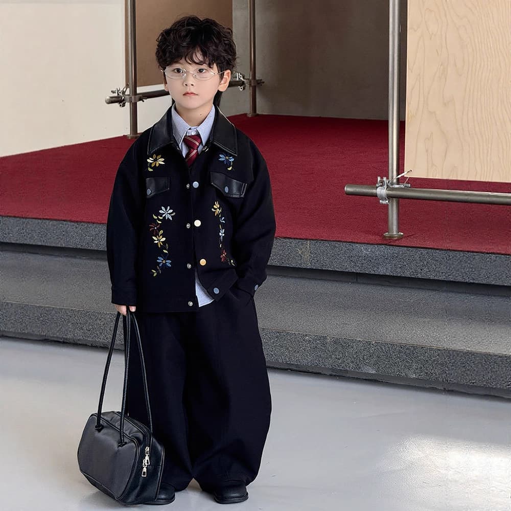 Boys' Set 2025 Autumn New Embroidered Patchwork Jacket Casual Children's Top Trendy with Drop Shipping