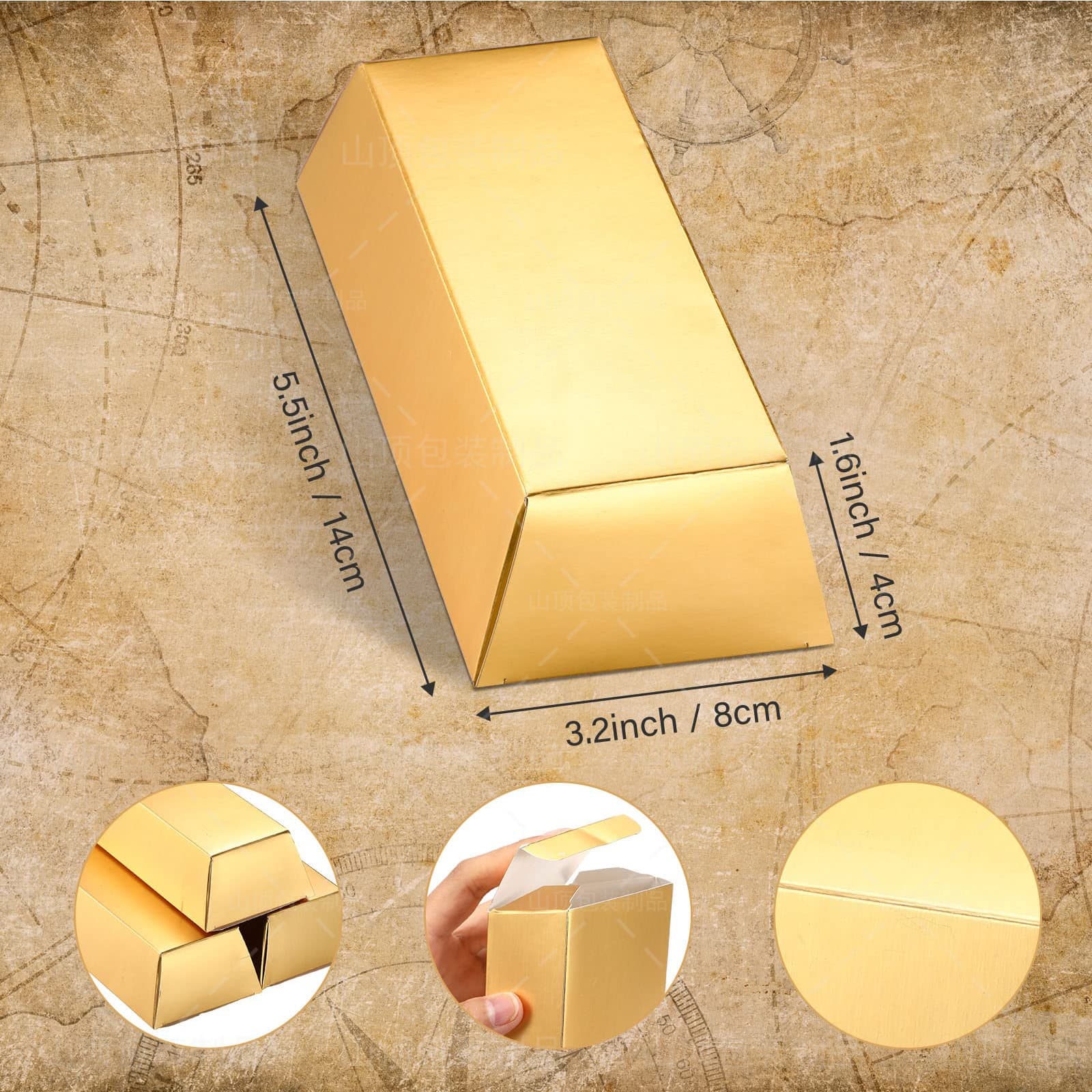 New cross-border product: Simulated gold brick candy box, folding fake gold bar gift box, gold brick candy box