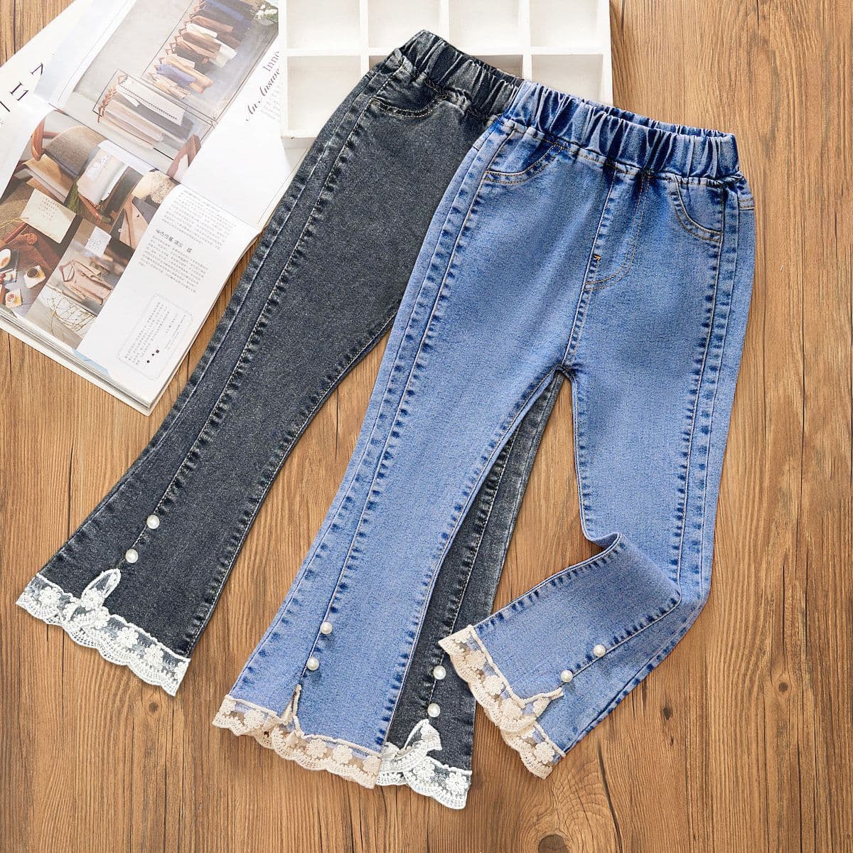 Spring and Autumn Fashionable Girls' Flared Jeans Loose Casual Kids' Dad Pants