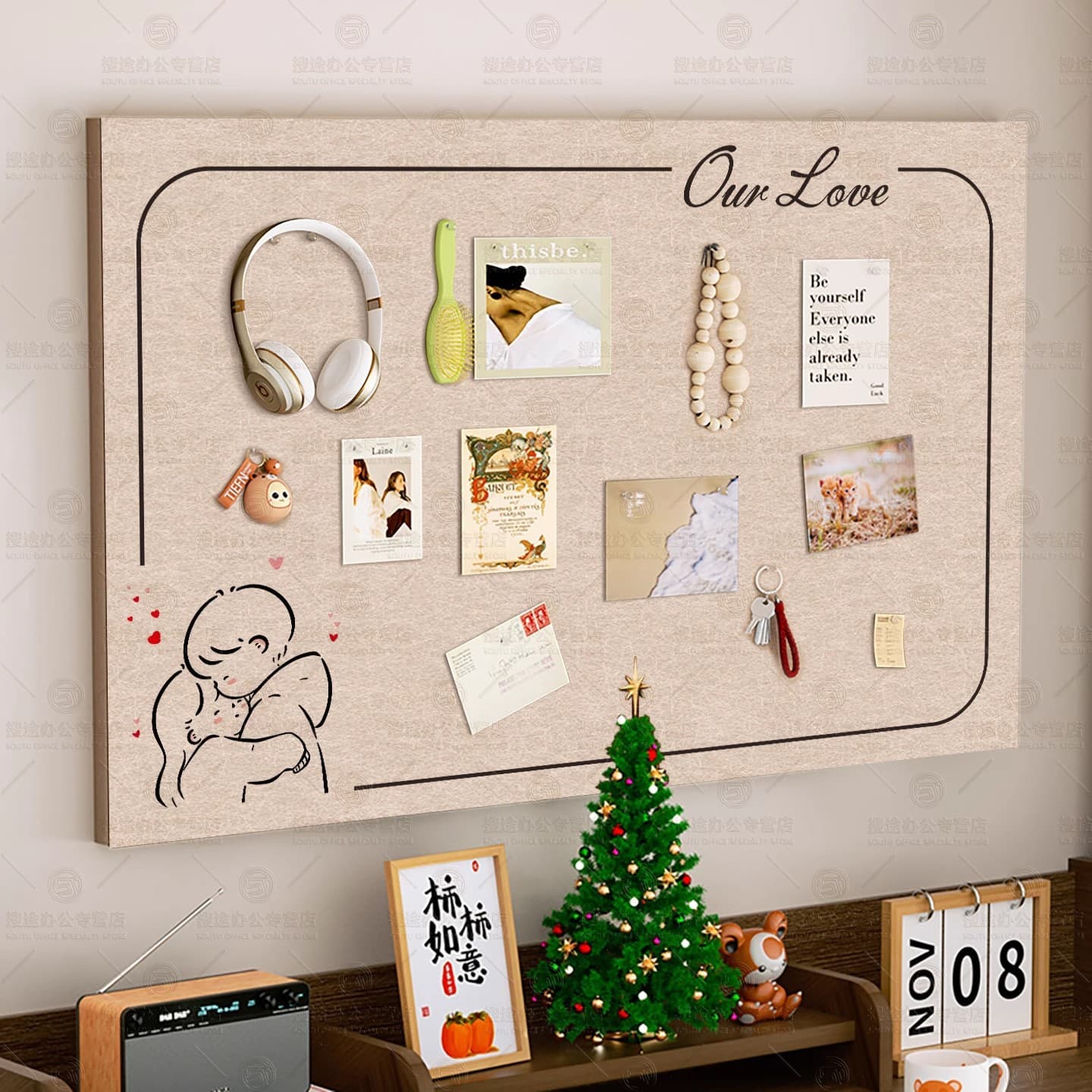 DIY Photo Wall Felt Board Wool Felt Wall Sticker Cork Board Background Board for Couples Polaroid Photo Collection