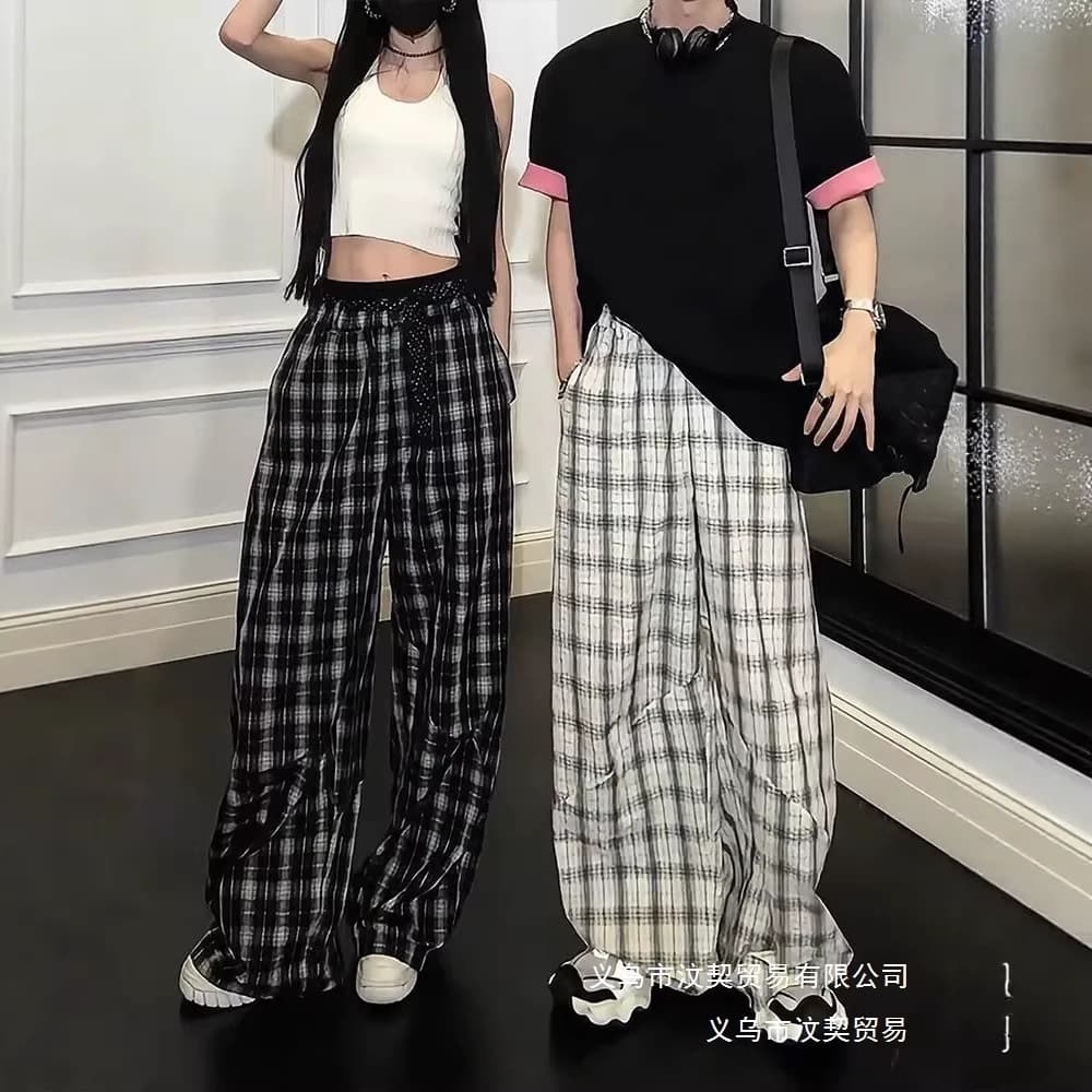 Trendy Lightweight Japanese Retro American-Style Relaxed Fit Patchwork Lantern Loose Casual Pants in Black and Beige Wholesale