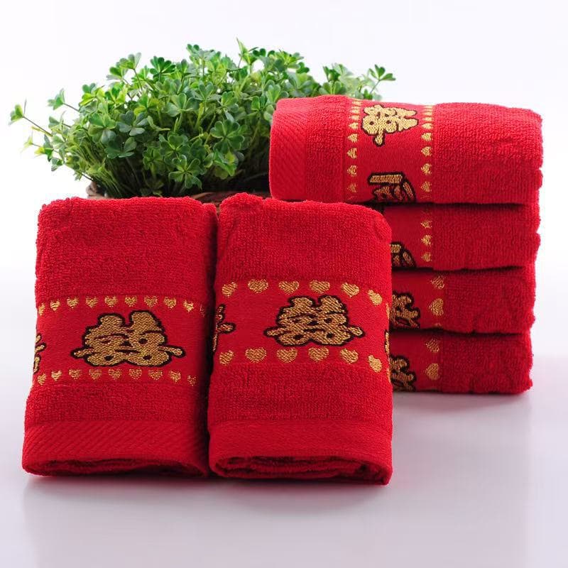 Wedding Return Gifts Pure Cotton Towel Wholesale Wedding Eternal Happiness 100% Cotton Bright Red Independent Packaging Single/Double Strip Gift Box