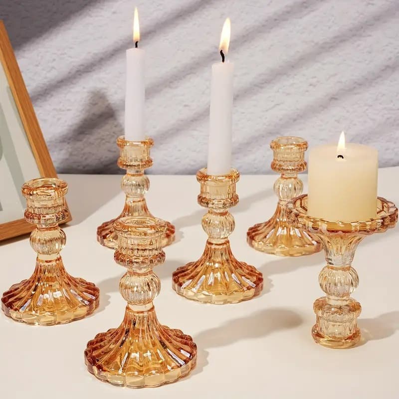 Vintage Cross-Border Creative Glass Candle Holder for Wedding Party Dinner Festival Long Stem Candle Base Decoration Ins Style Ornament