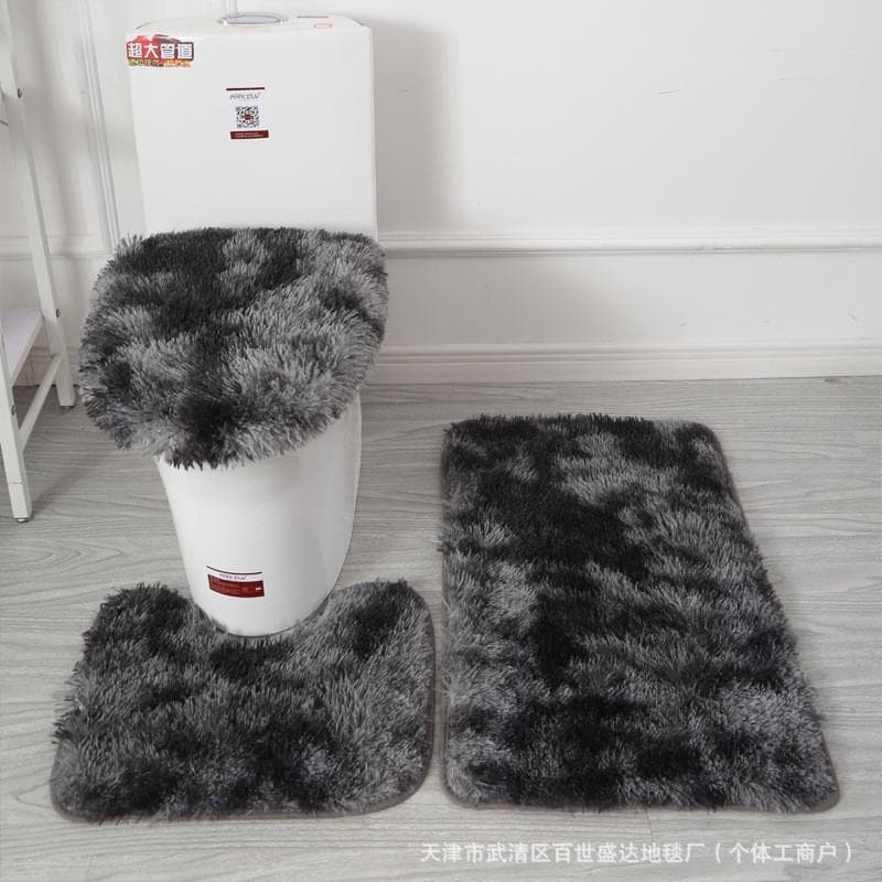 Tie-Dye Silk Wool Toilet Three-Piece Set Bathroom Long-Haired Carpet Non-Slip Foot Mat Bathroom Absorbent Set