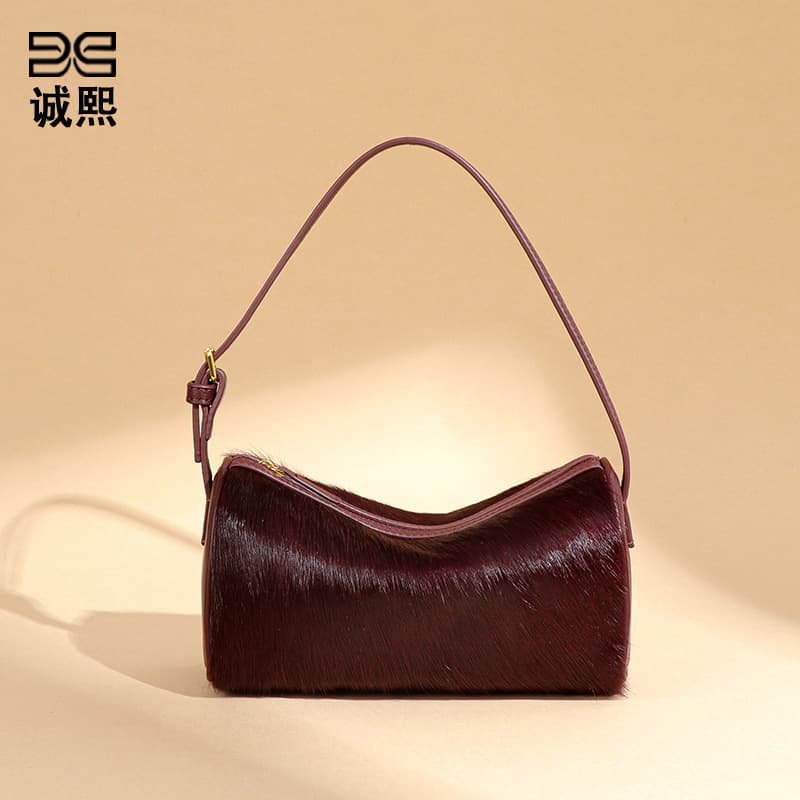 Cross-border Genuine Leather Horsehair Leopard Print Handbag for Women, Premium Versatile Shoulder Bag, Underarm Bag, Crossbody Boston Pillow Bag