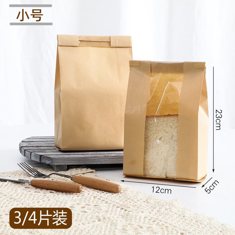 In stock Toast Bag Transparent Window Food Packaging Bag Kraft Paper Rolled Edge Bread Bag Wholesale Amazon Hot Seller