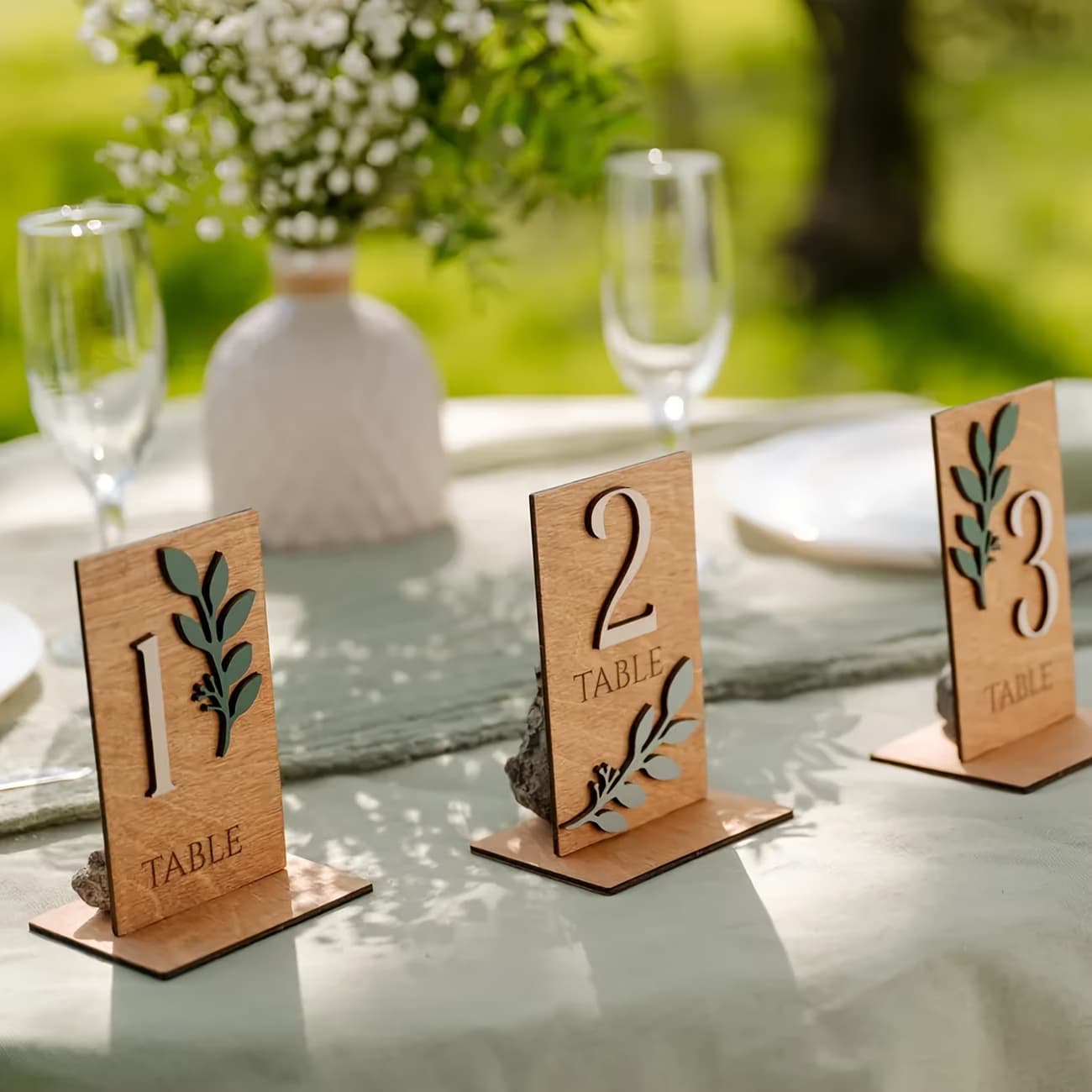 Ins Style Double-Layered Three-Dimensional Wooden Table Number Sign, Outdoor Wedding Table Number Sign, Forest-Themed Wedding Decoration