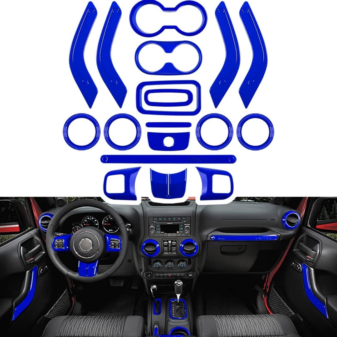 Car Modification Accessories Compatible with 11-17 Jeep Wrangler JK JKU Dashboard Interior Trim Accessories 18 Pieces