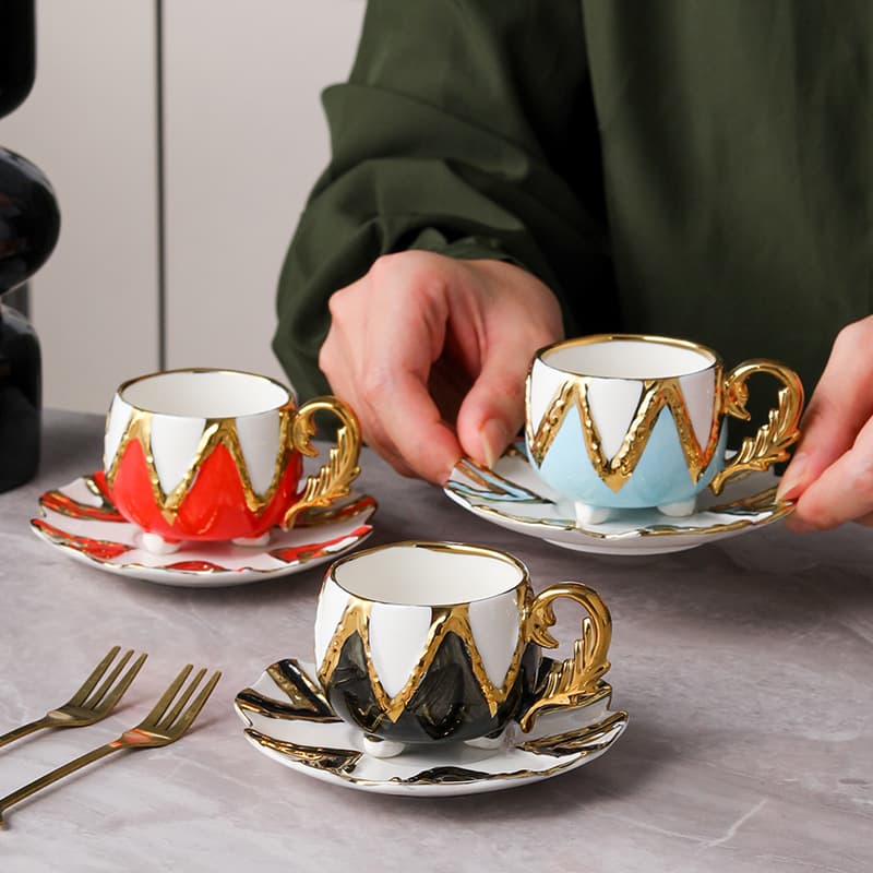 Creative Ceramic Agate Hand-Painted Coffee Cup Saucer Exquisite Home High-End Afternoon Tea Coffee Cup Espresso Cup Saucer