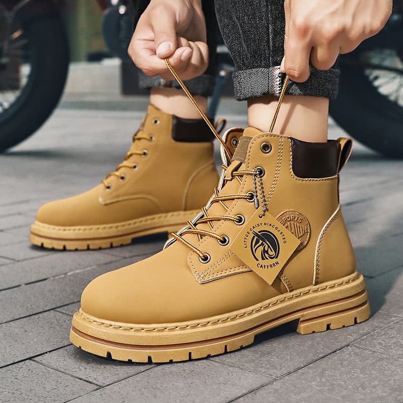 New autumn style men's Martin boots, high-top work boots, British style short boots, Korean style, fleece-lined warm boots, trendy shoes