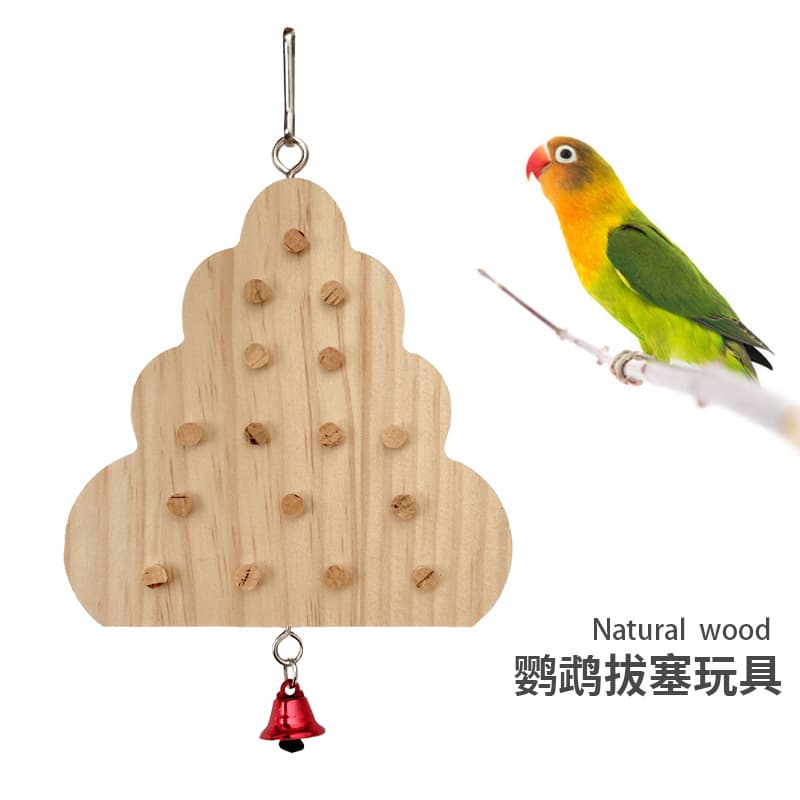 Cross-border Parrot Toy Wooden Bird Toy Peony Cockatiel Stand Biting Wood Board Pull Plug Relieving Boredom Parrot Supplies