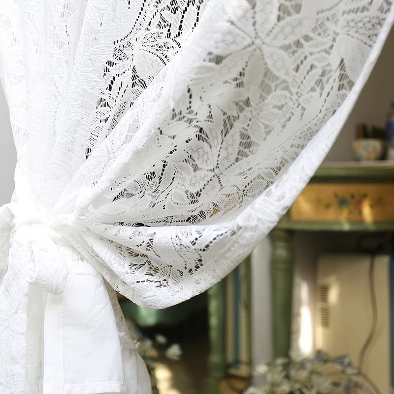 White Lace Literary Curtain, Rustic Half Curtain, Rod Pocket Curtain, American Style