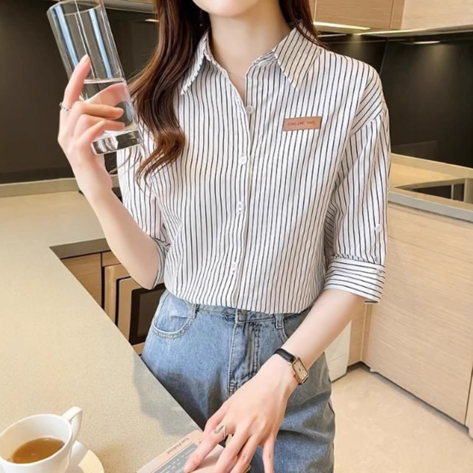 Summer Three-Quarter Sleeve Blouse for Women, New Fashionable and Versatile French Style Top