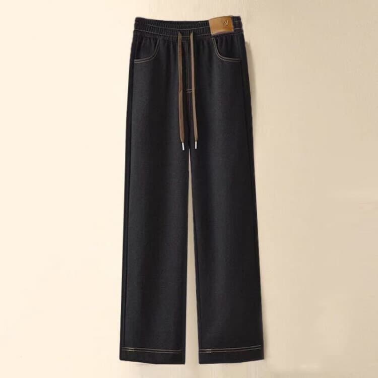 Women's casual denim wide-leg pants with velvet but not velvet 2025 autumn and winter new mother's loose straight pants