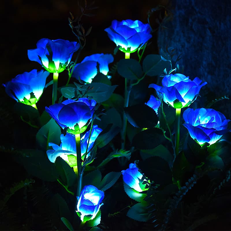New Solar Panel Artificial Flower Lights Outdoor LED Garden Lawn Lights with 5-Head Rose Flower Lights