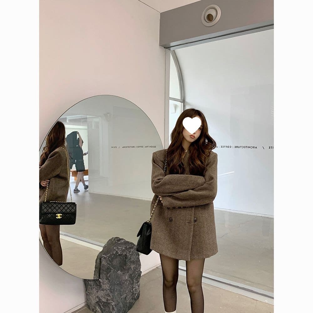 New Autumn/Winter High-End Wool Petite Blazer-Style Coat Mid-Length Jacket Sample Fabric Non-Returnable