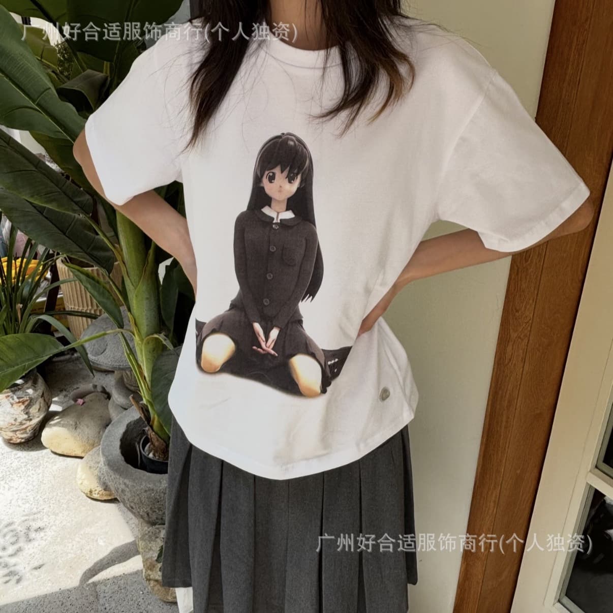coyseio Cartoon and Comic Girl Print Short-Sleeve T-Shirt, Same Style as NewJeans, Full of Youthful Vibe