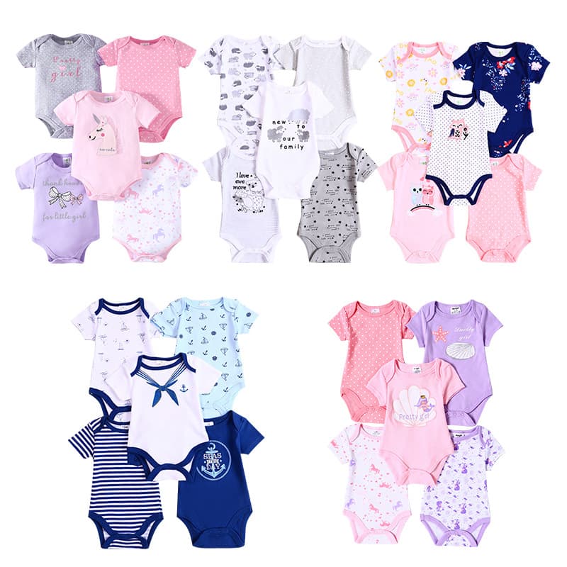 Summer short-sleeved 5-piece set of baby type A clothes, air-conditioned clothes, fart clothes, cotton soft and skin-friendly jumpsuits