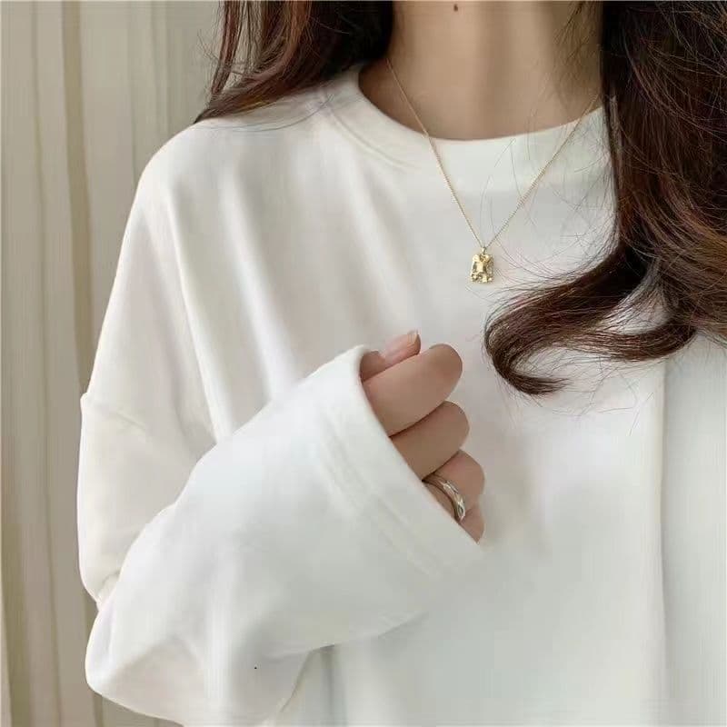 Warm Thickened Double-sided Velvet Round Neck White Base Shirt Women Fleece-lined Autumn Winter Brushed Loose Fit Mid-Long YUKANG