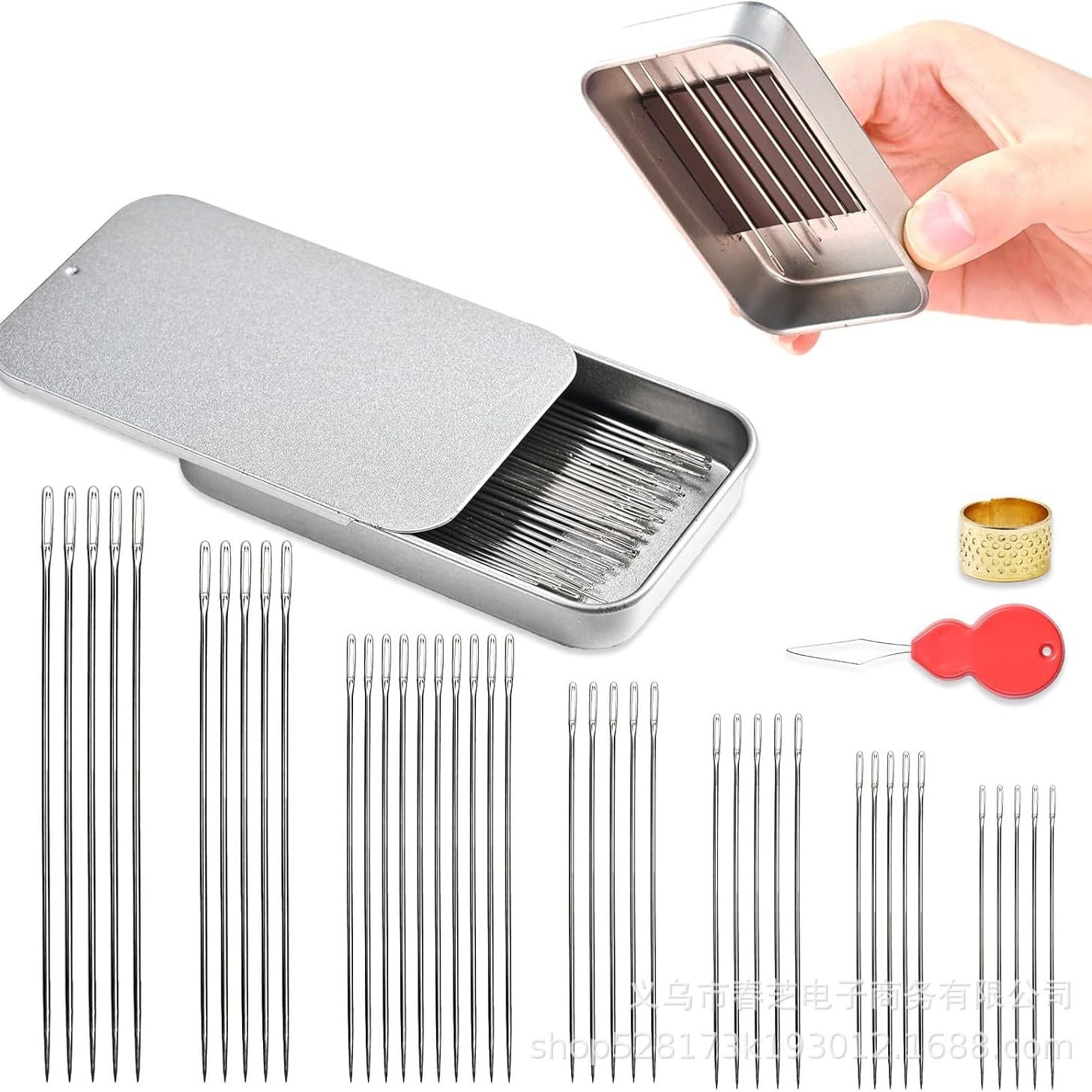 Iron Box Stainless Steel Hand Sewing Needle Set, Household Sewing Needles, Large Eye Embroidery Steel Needles, Hand Sewing Needles for Clothes, Wholesale