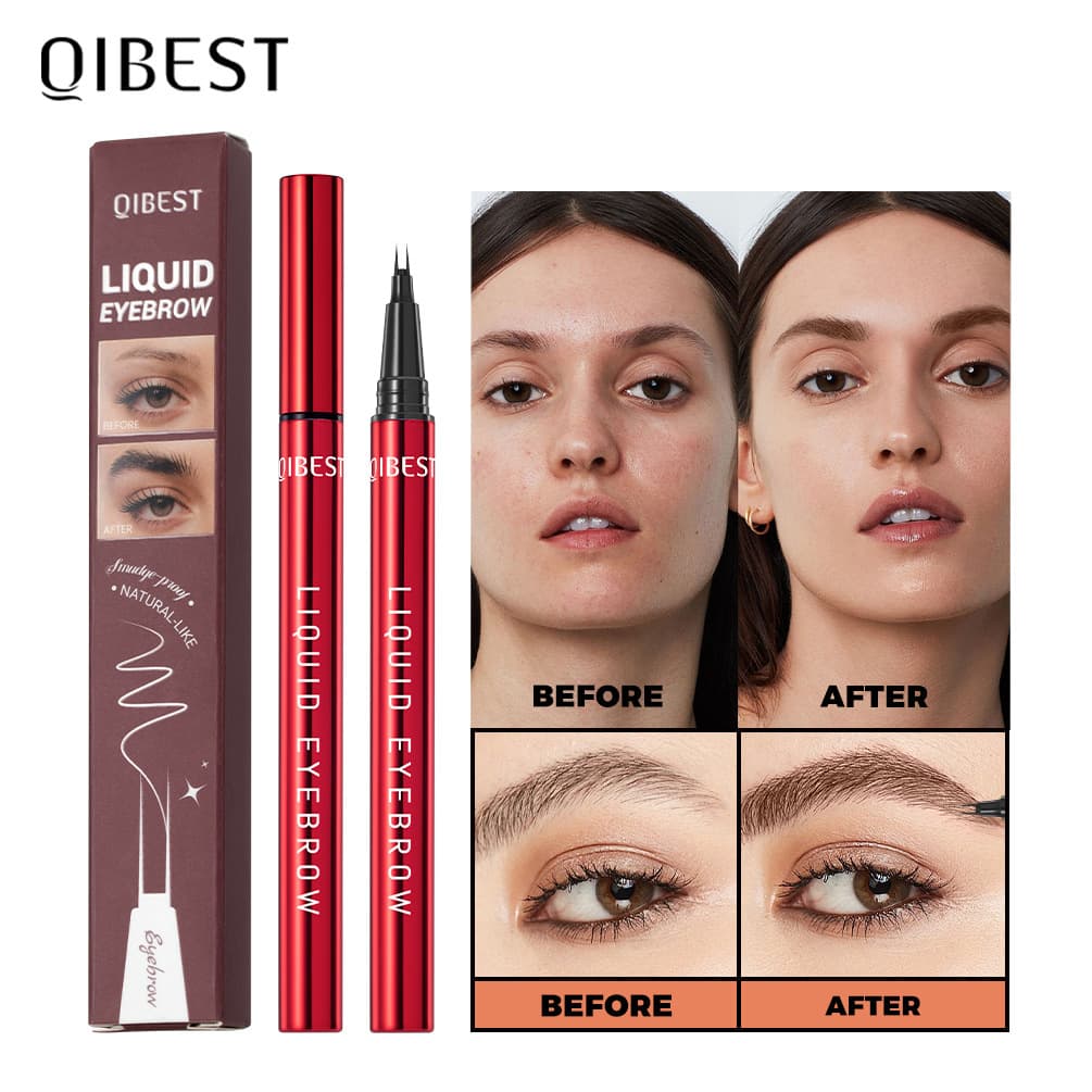 QIBEST Cross-Border Eyebrow Pencil Waterproof Oil-Resistant Long-Lasting Dark Brown Light Brown Defined Sculpted Eyebrow Pencil