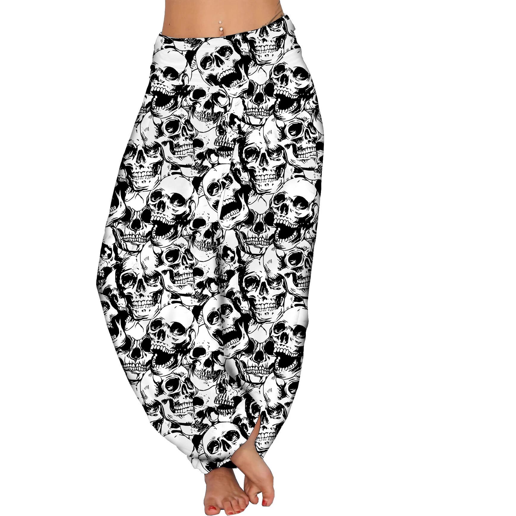 Cross-border Women's Clothing in Extended and Petite Sizes, New Halloween Skull 3D Printed European and American Style Women's Slim Straight Casual Pants