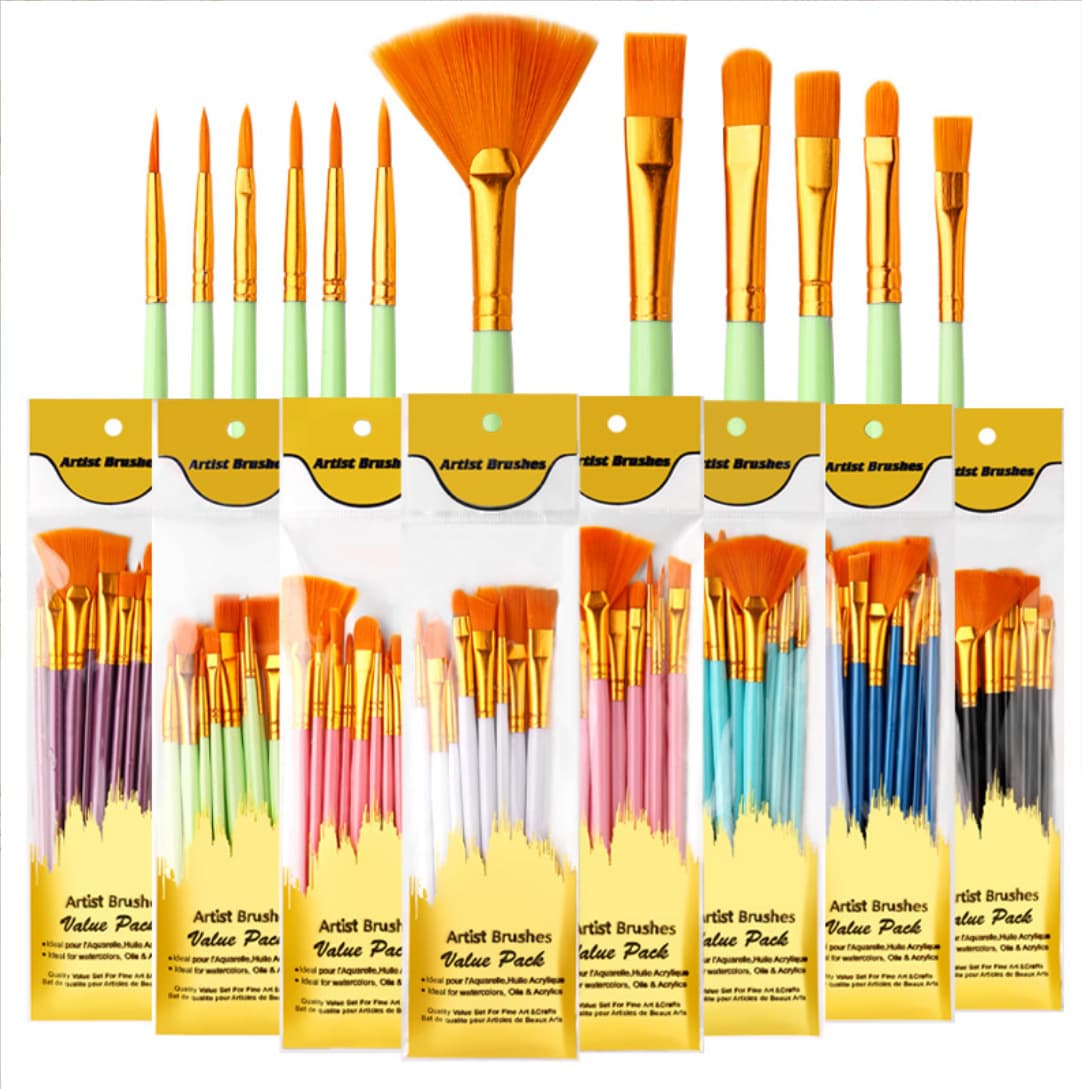 Amazon plastic pole 12 gouache nylon hair brushes children's painting art watercolor paint brushes oil brushes