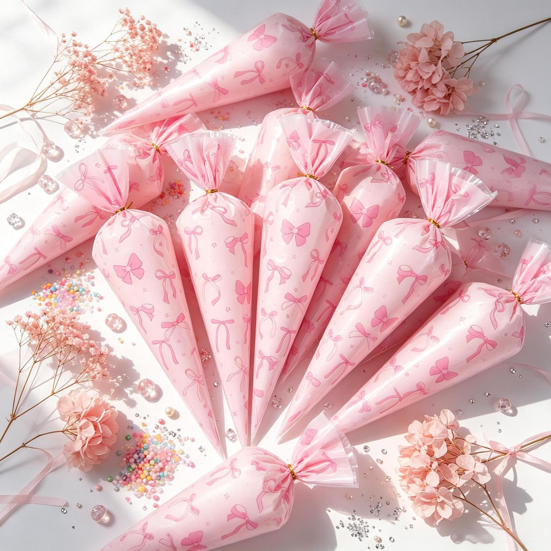 Pink bow cone candy bag birthday party souvenir triangle bag popcorn meringue cone packaging