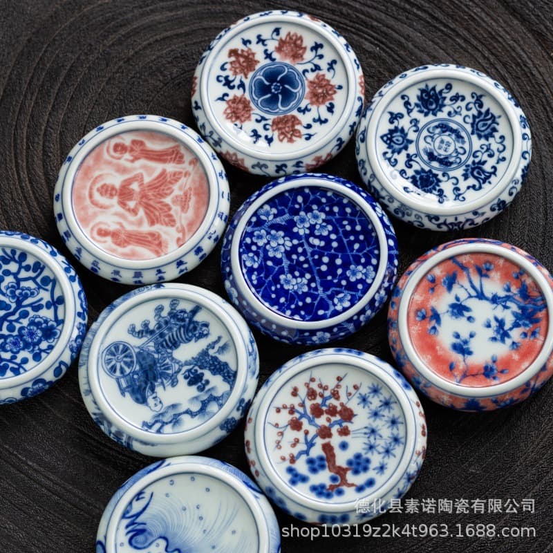 Jingdezhen Blue and White Porcelain Lid Rest, Coaster, Cup Mat, High-White Clay, Tea Pet, Home Vintage Style, Fine Porcelain