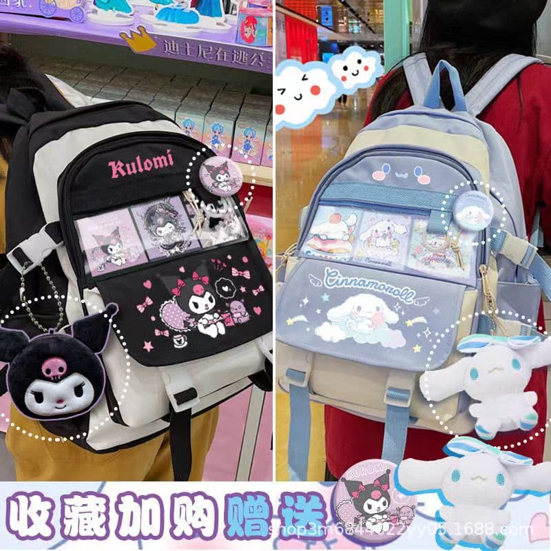 Large Capacity Backpack Unisex Student School Bag Kawaii Cartoon JK Style Dual Shoulder Strap Nylon Material Breathable Waterproof