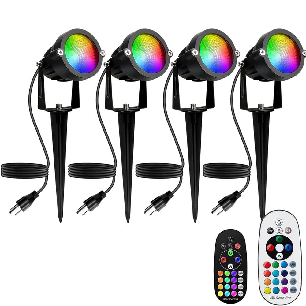RGBW Ground Plug Light Colorful Remote Control Plug Version In-Ground Light IP65 Waterproof Tree Spotlight Lawn Light Landscape Floodlight