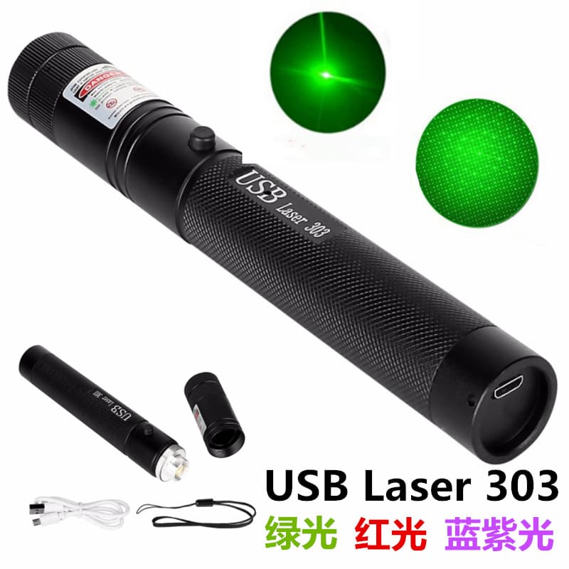 Cross-border Special Stock USB Laser303 Starlight Single Point Green Red Blue Purple Laser Flashlight